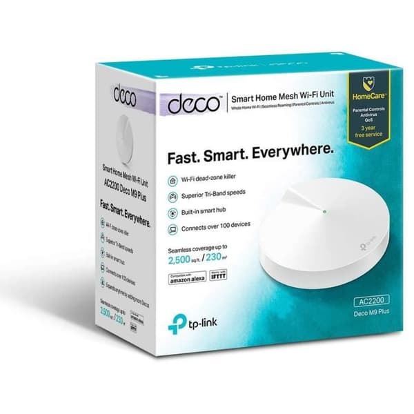 TP-Link Deco M9 Plus(1-pack) AC 2200Mbps Tri-Band Mesh WiFi-system med hemautomatiseringshubb - täckning upp till 200m2