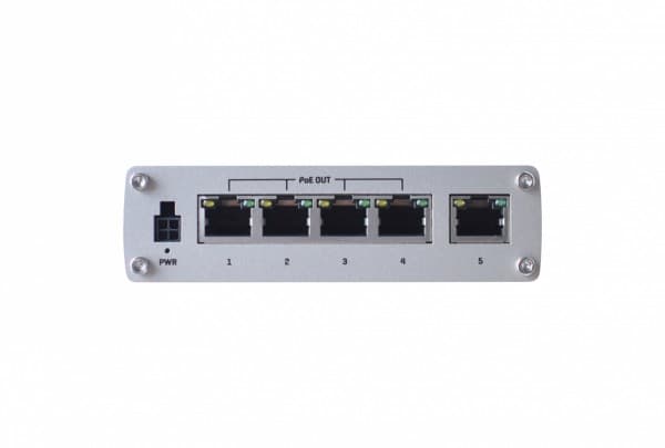 Teltonika TSW100 - Switch - ikke-styrt - 5 x 10/100/1000 (1 PoE) - stasjonær - PoE (120 W) - DC-strøm