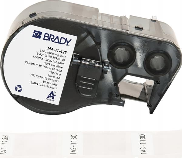 Brady B-427 - Vinyl - matt - permanent akryl-adhesiv - hvit - 25.4 x 38.1 mm 180 etikett(er) (1 rull(er) x 180) selvlaminerende etiketter - for Brady
