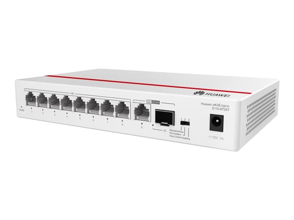 Huawei eKitEngine S110 Series S110-8T2ST - Switch - ikke-styrt - 8 x 10/100/1000 + 1 x 10/100/1000 (opplink) + 1 x Gigabit SFP (opplink) - stasjonær, Grå