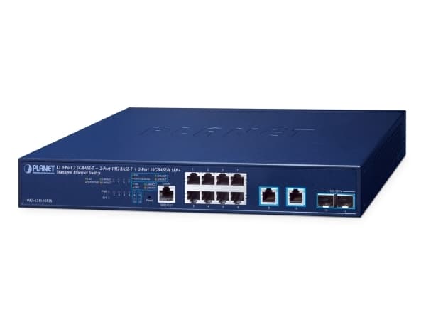 PLANET Layer 3 8-Port 2.5GBASE-T +, Håndtert, L3, 10G Ethernet (100/1000/10000), Full tosidig, Rack-montering, 1U Blå