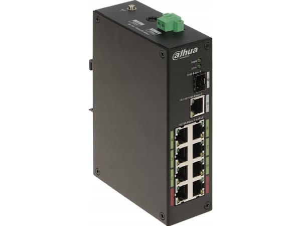 Bryter Dahua-teknologi INDUSTRIELL POE/EPOE-BRYTER LR2110-8ET-120-V2 8-PORTS SFP DAHUA Sort