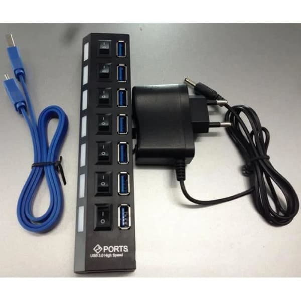 7-ports USB 3.0 High Speed Ports Hub för dator, PC, surfplatta (svart)