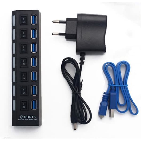 USB 7 Port Adapter för PC Laptop 5G Mbps + 5V Power GOBRO