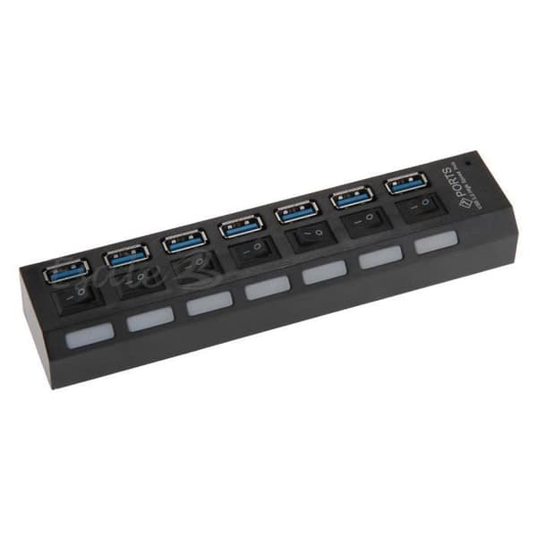 7-portars USB 3.0 5Gbps HUB-adapter i ABS med switch för PC-dator