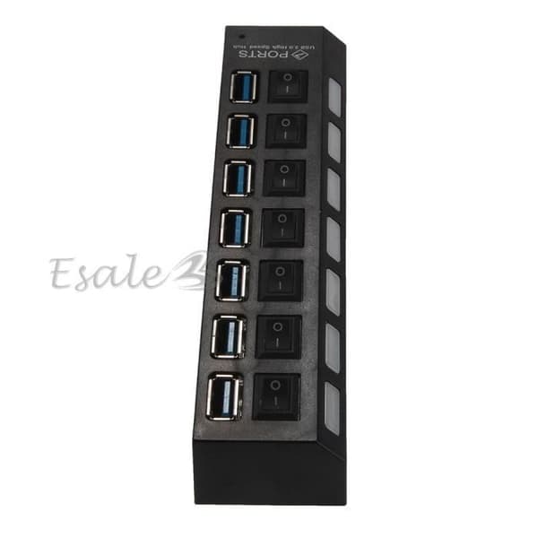 7-portars USB 3.0 5Gbps HUB-adapter i ABS med switch för PC-dator