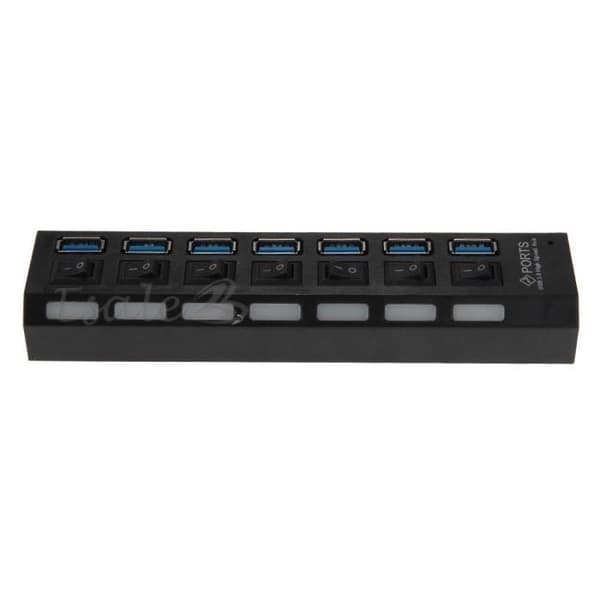 7-portars USB 3.0 5Gbps HUB-adapter i ABS med switch för PC-dator