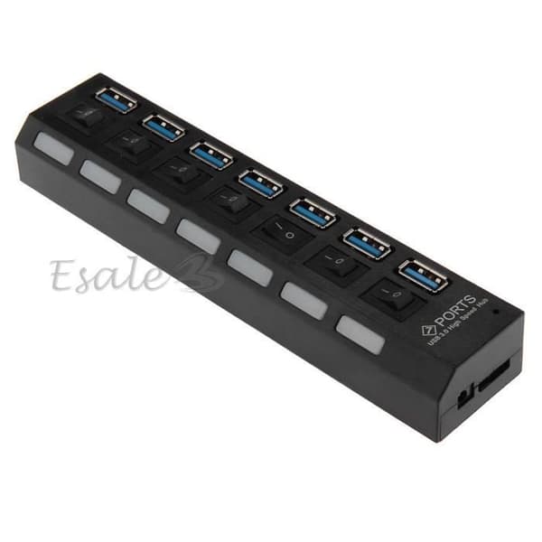 7-portars USB 3.0 5Gbps HUB-adapter i ABS med switch för PC-dator