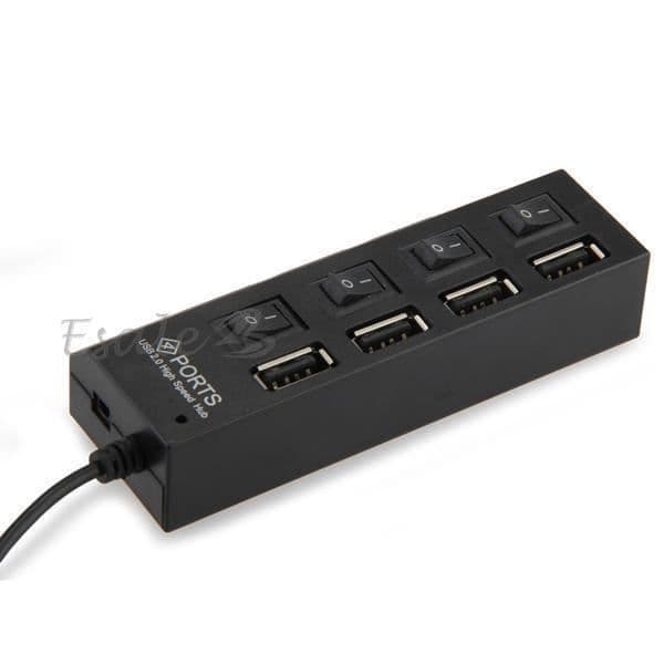 Svart USB 2.0 HUB 4 portar 480 Mbps med LED Switch för PC Tablet