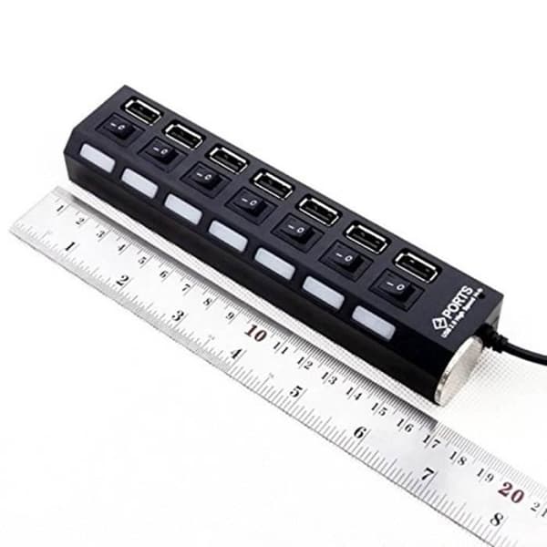 USB-hubb 7 portar - Noname - Svart - USB 2.0 - ON/OFF-brytare - LED-indikatorer