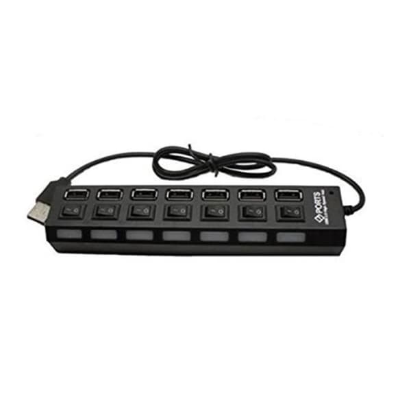 USB-hubb 7 portar - Noname - Svart - USB 2.0 - ON/OFF-brytare - LED-indikatorer