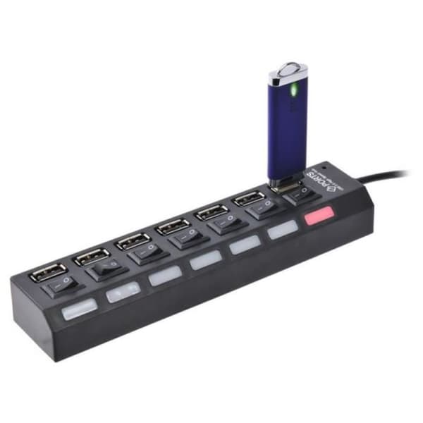 USB-hubb - Ej specificerat - 7 portar - Individuella switchar - Ljusindikatorer - USB 2.0