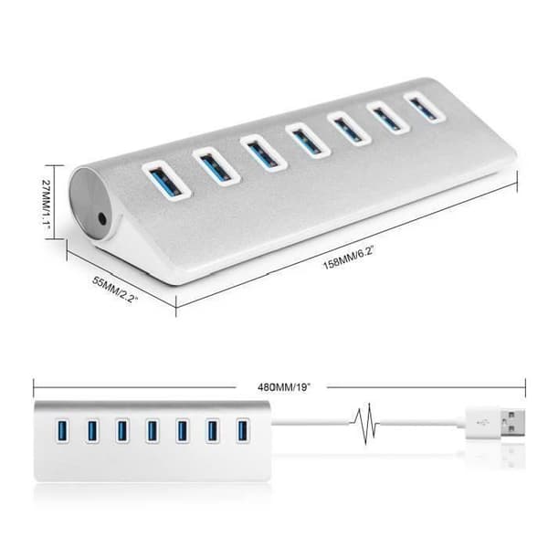 7-portars USB 3.0 Hub för iMac, MacBook, MacBook Air, MacBook Pro, Mac Mini, PC och bärbara datorer