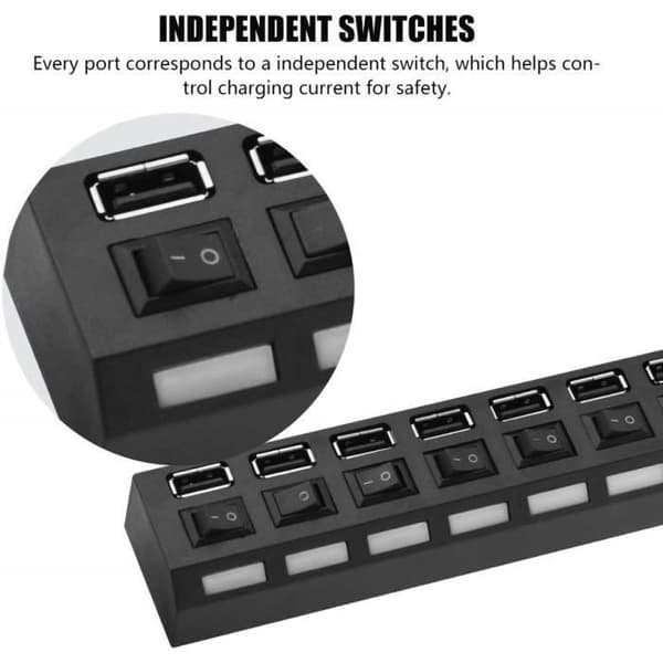 Zerone USB Hubs Usb 2.0 Hub 7 Usb Ports Splitter Flera USB-portar Adapter High Speed 480mbps 18644