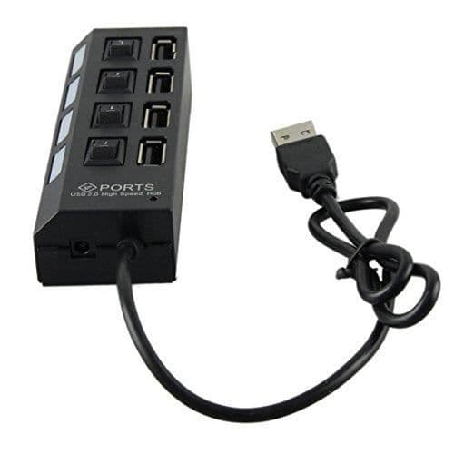 4-portars USB-hubb med ON/OFF-brytare svart