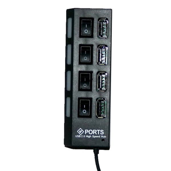 4-portars USB-hubb med ON/OFF-brytare svart