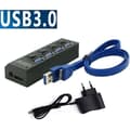Miniatyrbild 1 av 3: 4 Port USB 3.0 HUB Strömbrytare Splitter Plug &amp; Play + Strömadapterkabel för PC EU GOBRO