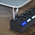Miniatyrbild 3 av 4: Power Strip Hub - INSTEN - 7 USB 2.0-portar - Hög hastighet - På/Av-knappar - Svart