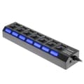 Miniatyrbild 2 av 4: Power Strip Hub - INSTEN - 7 USB 2.0-portar - Hög hastighet - På/Av-knappar - Svart