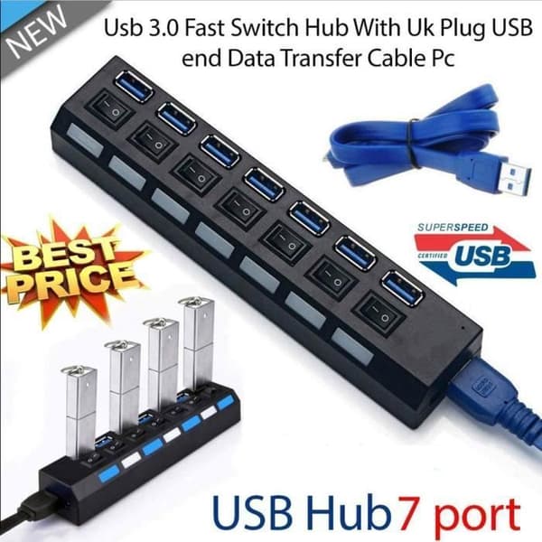 7 Port USB 3. 0 Hub, individuella switchar 7 Port USB 3. 0 Data Hub för PC Laptop