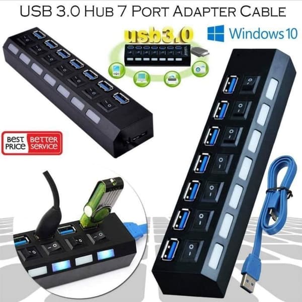7 Port USB 3. 0 Hub, individuella switchar 7 Port USB 3. 0 Data Hub för PC Laptop