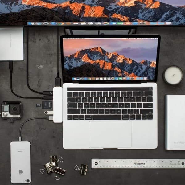 USB C Hub, 7 i 1 USB C-adapter för Macbook Pro/Air, Thunderbolt 3.1 PD 100W, HDMI 4K, 2 USB 3.0-portar, SD/TF-kortläsare