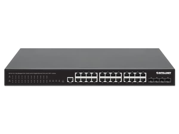 Intellinet 561846, hanterad, L2+, Gigabit Ethernet (10/100/1000), Strömförsörjning via Ethernet (PoE) stöd, Rackmontering, 1U