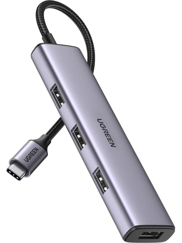 HUB extern Ugreen, "CM473" porturi USB: USB 3.0 x 4, conectare prin USB Type-C, aluminiu, lungime 20 cm, gri, "20841" (timbru verde 0.8 lei) - 6957303