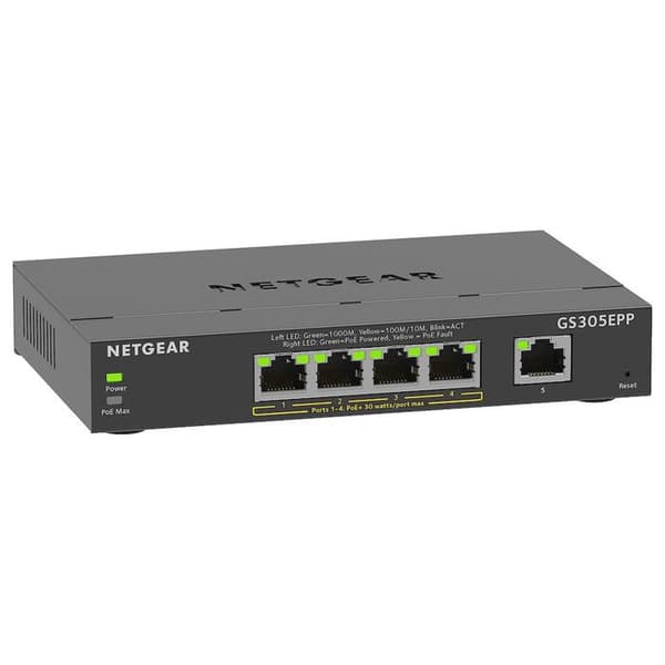 Switch Ethernet PoE 5 portar - NETGEAR - GS305EPP - Smart hanterbar - Tyst - 120W PoE+ Svart