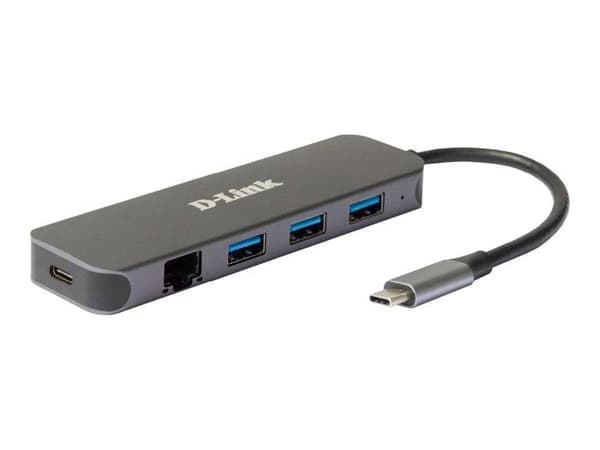 USB-C 5-i-1-hubb - D-Link - DUB-2334 - 3 portar USB 3.2 - Gigabit Ethernet - Självförsörjande