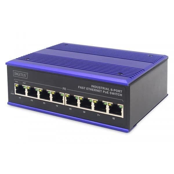 Ethernet Switch - DIGITUS - 8 portar - 2000 sedlar MAC adresstabell - DIN-skena montering