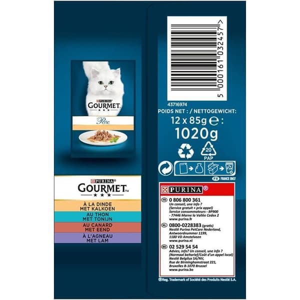 Gourmet 5115749 - KVM SWITCH - Perlefileter i sås med anka, lamm, tonfisk och kalkon - 12 x 85 g - Påsar