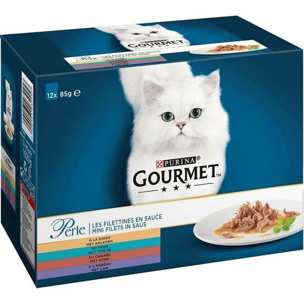 Gourmet 5115749 - KVM SWITCH - Perlefileter i sås med anka, lamm, tonfisk och kalkon - 12 x 85 g - Påsar