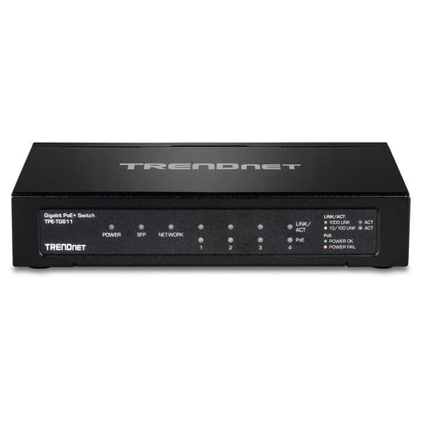 TRENDnet TPE-TG611 TPE-TG611 6-portars Gigabit PoE+ Switch Svart