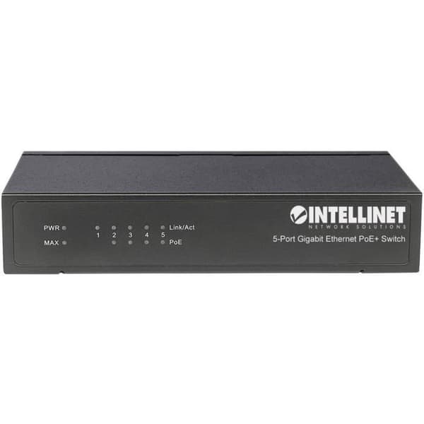 Nätverksswitch RJ45 Intellinet 5-portars Gigabit PoE+-switch 4 x PSE PoE-portar IEEE 802.3at/af 60 W Desktop 561228 10 / 100
