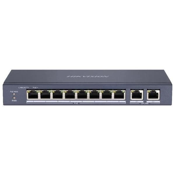 Hikvision - DS-3E0310P-E-M - Ej hanterbar nätverksswitch - 8 PoE 10-100M-portar + 2 Gigabit RJ45-portar - utan fläkt - D