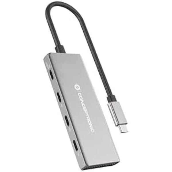 USB-hubb - CONCEPTRONIC - HUBBIES16G - 4 USB-C 3.2 Gen 2-portar - 100 W USB PD - Aluminiumhölje