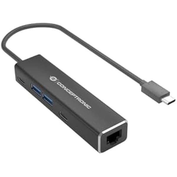CONCEPTRONIC ABBY13B USB 3.2 Gen 1 Gigabit Ethernet-adapter med USB-hubb, GbE, USB-A x 2, USB-C x 2