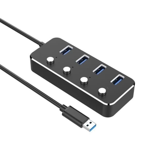Powered USB 3.0 Hub, 4 Port Data Hub med individuella strömbrytare och indikatorer, USB 3.0 med 1,2 m kabel
