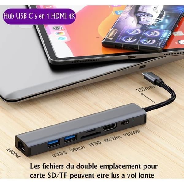 USB C till HDMI Hub, 2 USB-C till USB-portar, USB C till SD/TF-kort, 100W PD-laddning, kompatibel med MacBook Pro/Air, iPhone 15 etc.