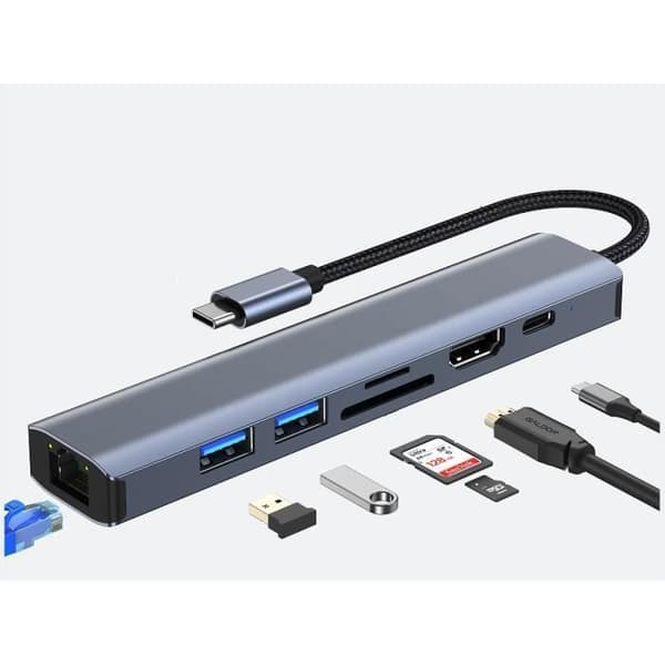 USB C till HDMI Hub, 2 USB-C till USB-portar, USB C till SD/TF-kort, 100W PD-laddning, kompatibel med MacBook Pro/Air, iPhone 15 etc.