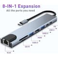 Miniatyrbild 2 av 4: USB C HUB, 8 i 1 USB C-adapter med 4k/30hz HDMI, 100 W PD, USB C 2.0-port, USB 3.0+2.0, SD/TF/SD-kortläsare, Grå