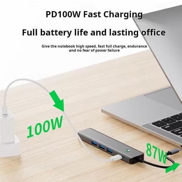 USB C Hub, 5 i 1 USB C-adapter med 4K HDMI + PD100W + 3 USB C 3.0, Multiport USB 3.0 5 Gbps USB C Hub Adapter, Grå