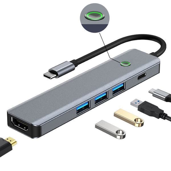 USB C Hub, 5 i 1 USB C-adapter med 4K HDMI + PD100W + 3 USB C 3.0, Multiport USB 3.0 5 Gbps USB C Hub Adapter, Grå