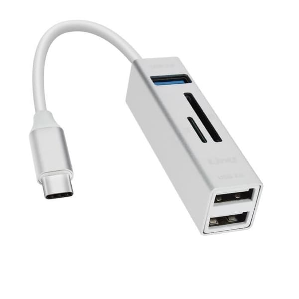 5 i 1 USB-C Hub: 3 USB-portar och LinQ MicroSD SD-kortläsare Silver
