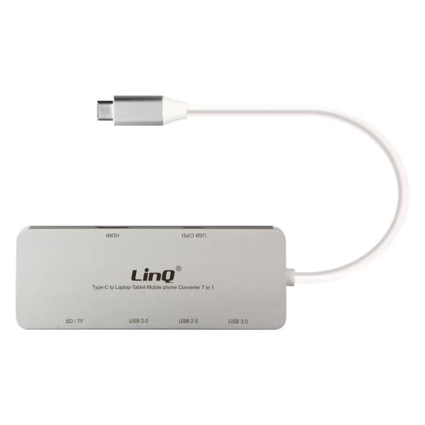 7-i-1 USB-C Hub 3x USB 1x USB-C PD 1x HDMI och LinQ SD-Micro-SD-ingång