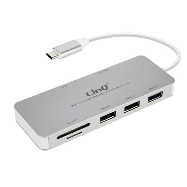7-i-1 USB-C Hub 3x USB 1x USB-C PD 1x HDMI och LinQ SD-Micro-SD-ingång