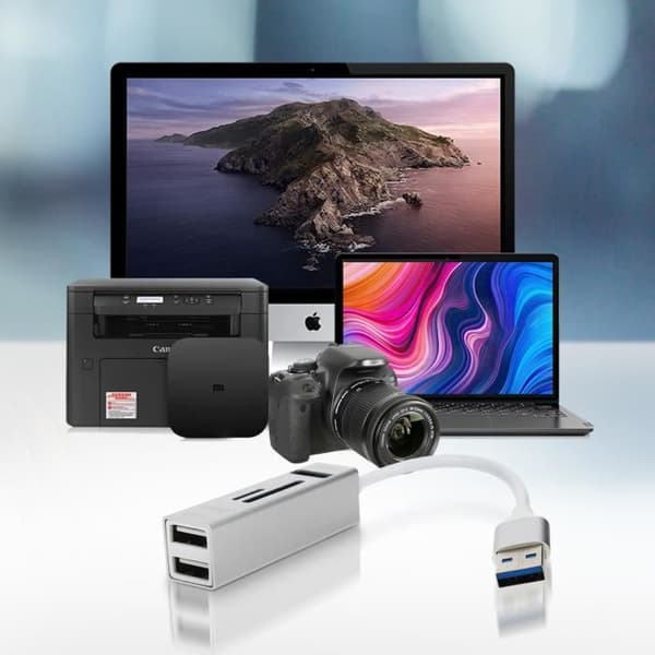 5 i 1 USB-hubb: 3 USB-portar och LinQ MicroSD SD-kortläsare Silver