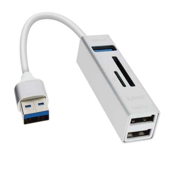 5 i 1 USB-hubb: 3 USB-portar och LinQ MicroSD SD-kortläsare Silver