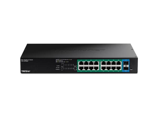 TRENDnet TPE-TG182ES - Version v1.0R - switch - EdgeSmart - smart - 16 x Gigabit Ethernet + 2 x Gigabit SFP - rackmonterbar - PoE+ (240 W) - TAA-komp